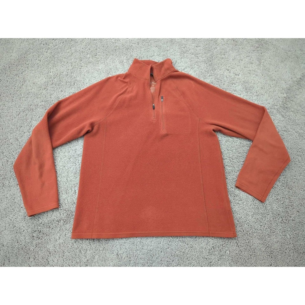 L.L. Bean Pullover Mens Medium Fleece 1/4 Zip‎ Sweater Orange